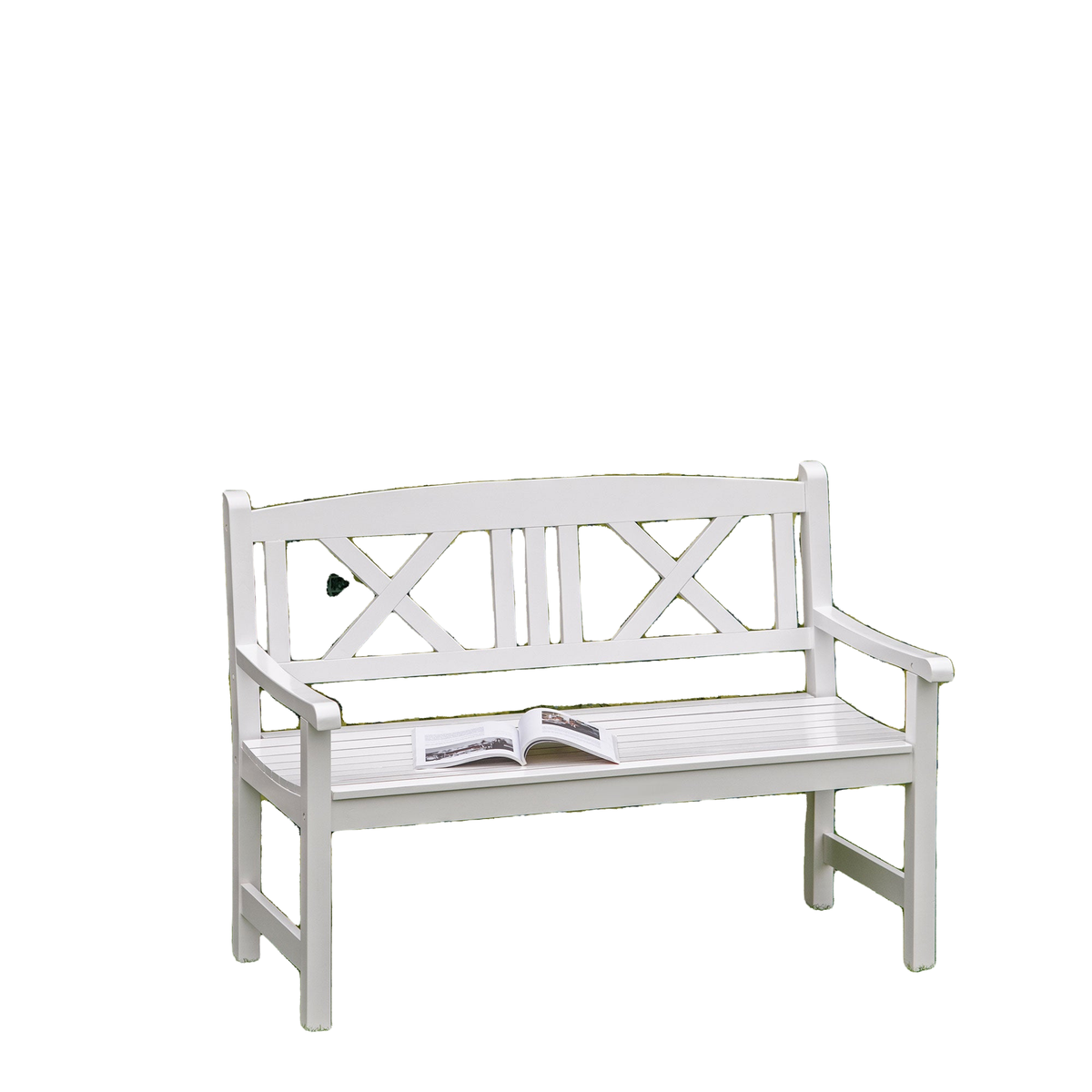 2-Seater Wooden Garden Bench, 4FT Outdoor Patio Loveseat with Unique X-Shape Back for Yard, Lawn, Porch, White