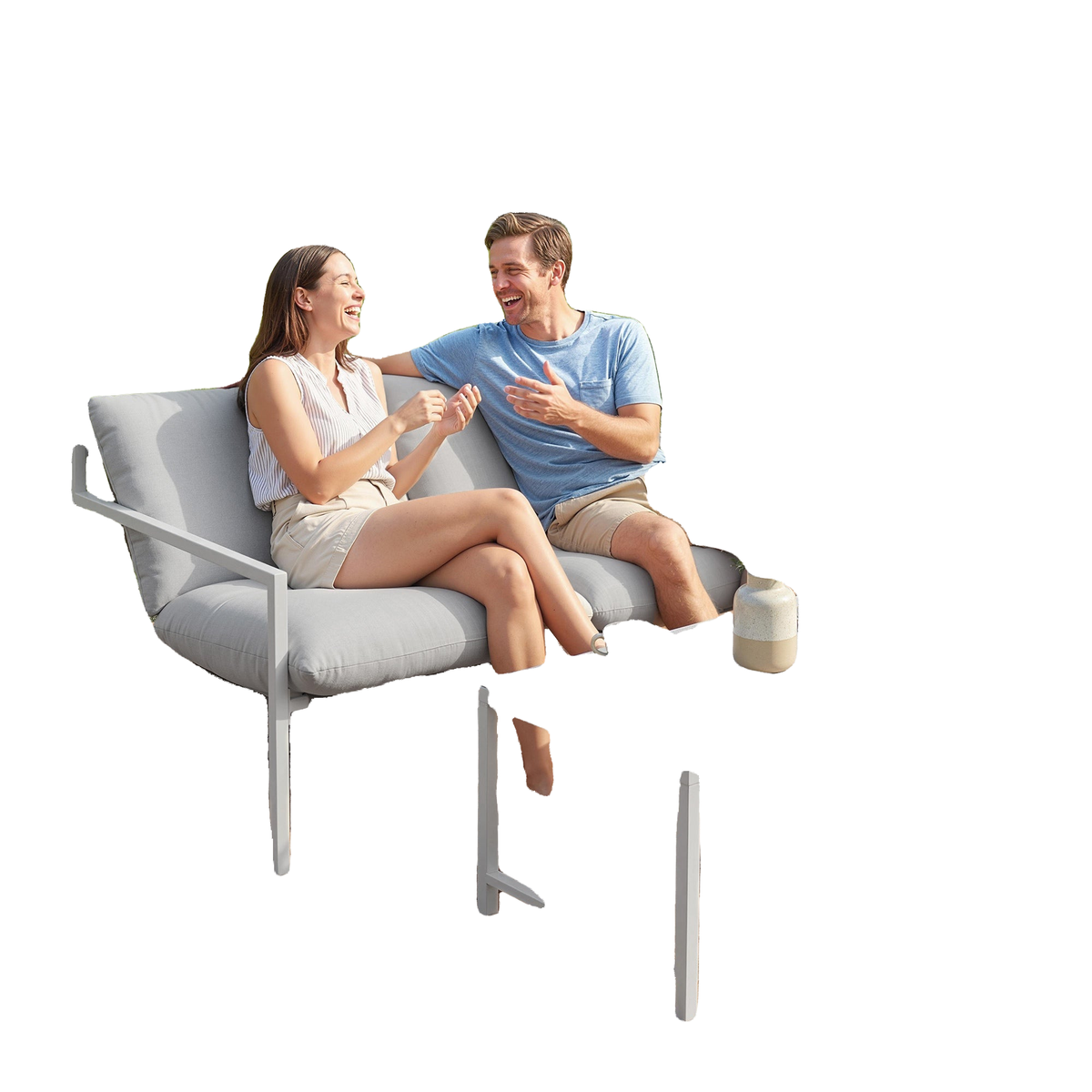 2 Piece Patio Furniture Set, Outdoor Loveseat Sofa Set with Thick Cushions and Coffee Table for Porch Garden, Light Grey