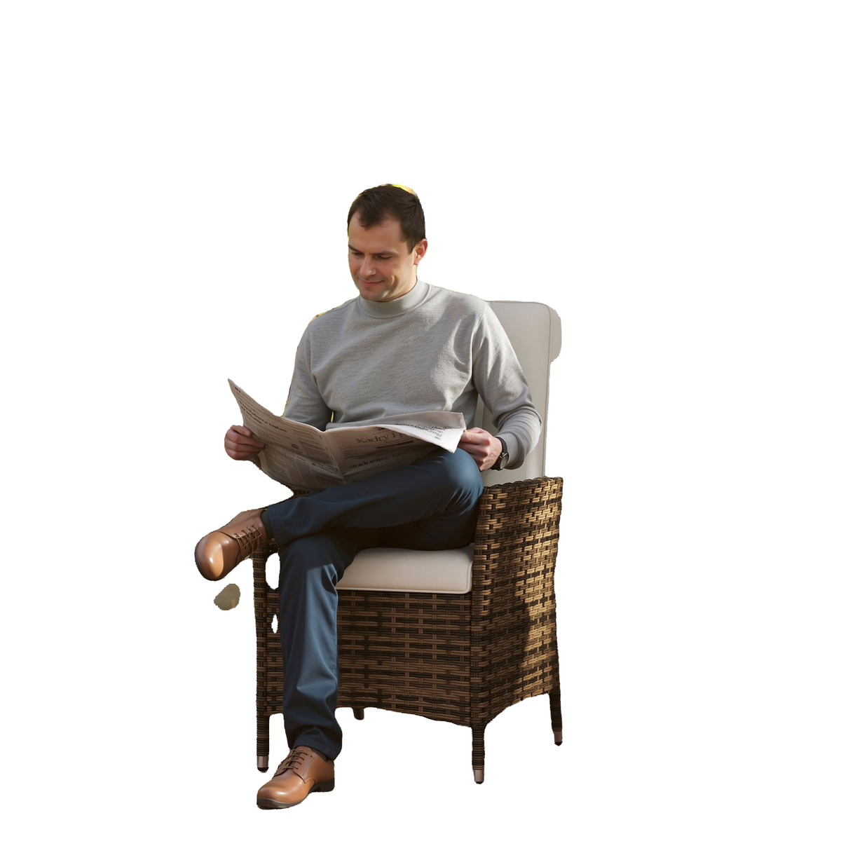 Wicker Outdoor Recliner Chair, Wicker Reclining Patio Chair with Adjustable Backrest and Cushion, Cream White