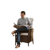 Wicker Outdoor Recliner Chair, Wicker Reclining Patio Chair with Adjustable Backrest and Cushion, Cream White