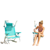 2 Piece Folding Beach Chairs with Adjustable Canopy, 6-Position Reclining Lounge Chair with Headrest, Turquoise
