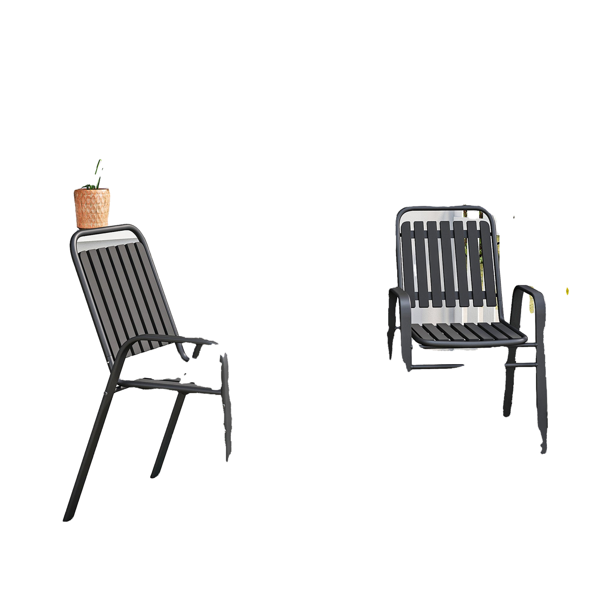 Stackable Outdoor Dining Chairs Set of 2, for Patio, Balcony, Deck, Garden, Black