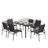 Outdoor Dining Set for 6, Faux Wood Patio Table and Chairs with Breathable Mesh Seat, Galvanized Steel Frame, Black
