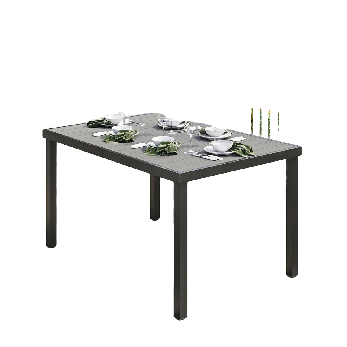 Rectangular Patio Table for 6, Outdoor Dining Table with Wood-Plastic Composite Top and Steel Frame for Garden, Grey
