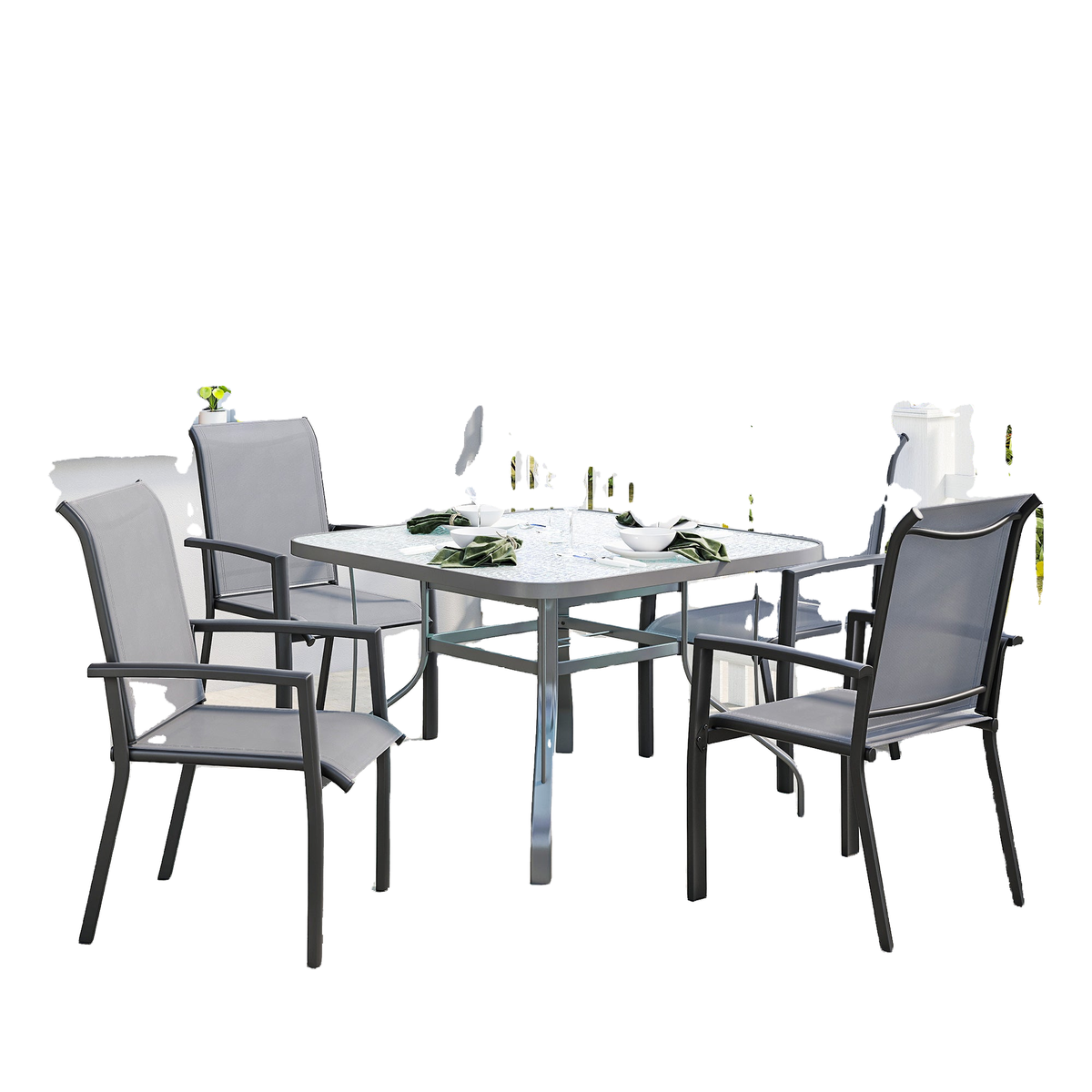 Stackable Patio Chairs Set of 4, Outdoor Dining Chairs with All Weather Breathable Mesh and Armrests, Grey