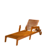 Wood Lounge Chair Outdoor Tanning Chair with Wheels, 3-Position Adjustable Backrest and Armrests, Orange