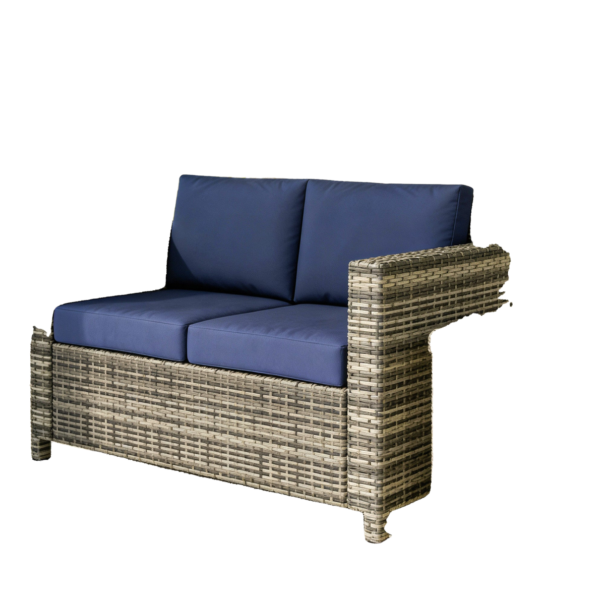 Wicker Outdoor Sofa, All Weather Patio Couch Loveseat with Cushions for Balcony, Deck, Garden, Poolside, Dark Blue