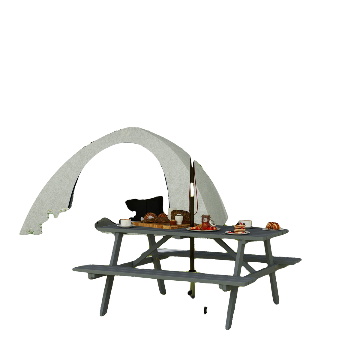 Wood Picnic Table, Camping Table and Bench Set with Umbrella Hole for Outdoor, Garden, Patio, Backyard, Grey