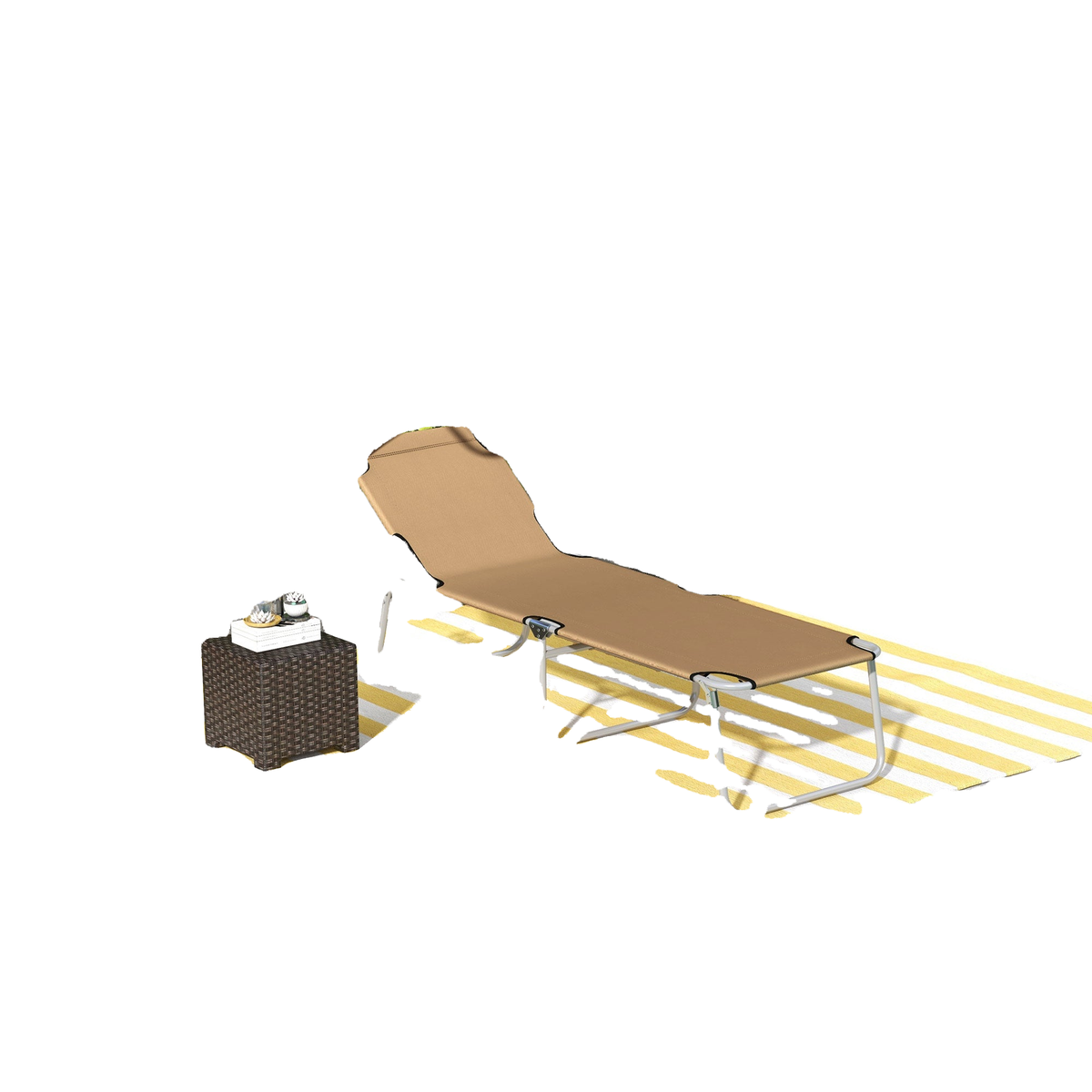 Outdoor Lounge Chair, Adjustable Folding Chaise Lounge with Sun Shade for Beach, Camping, Hiking, Brown