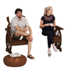 Wooden Outdoor Loveseat, Wagon Wheel Outdoor Bench with Table, Carbonized