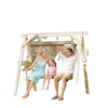 3 Seat Wooden Porch Swing with Stand, Patio Swing with Side Tables, for Garden, Poolside, Backyard, Natural Wood