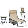 Outdoor Folding Chaise Lounge, Reclining Lounge Chair with Adjustable Backrest and Removable Pillow, Beige
