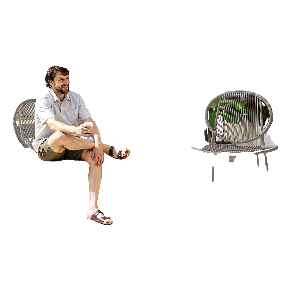 Rattan Bistro Set, 3 Pieces Wicker Patio Furniture Set, Acapulco Chairs and Steel Table for Porch, Balcony, Light Grey