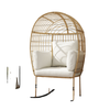 Oversized Rocking Chair, Indoor Outdoor Egg Chair w/ Thickened Cushions, Wicker Patio Lounger for Porch, Balcony, Beige