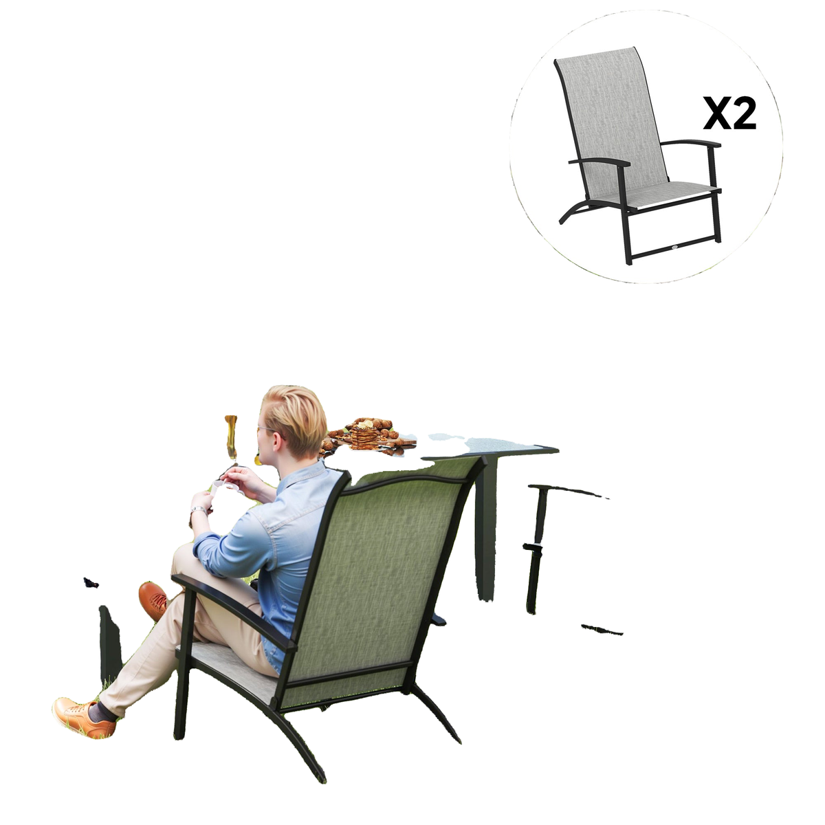 Set of 2 Folding Lawn Chairs, Outdoor Folding Chairs with Armrests, High Backrest for Backyard Balcony, Grey
