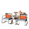 3 Pieces Rocking Bistro Set, Wicker Patio Furniture Set with Cushions and Glass Table for Porch, Balcony, Grey