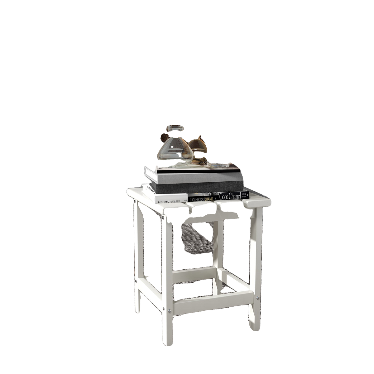 Side Table, Square Patio End Table, Weather Resistant 15" Outdoor HDPE Table for Porch, Balcony, White