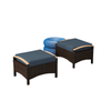 2 Pieces Wicker Outdoor Ottoman with Removable Cushion, Rattan Outdoor Footstool, Footrest and Side Table, Blue