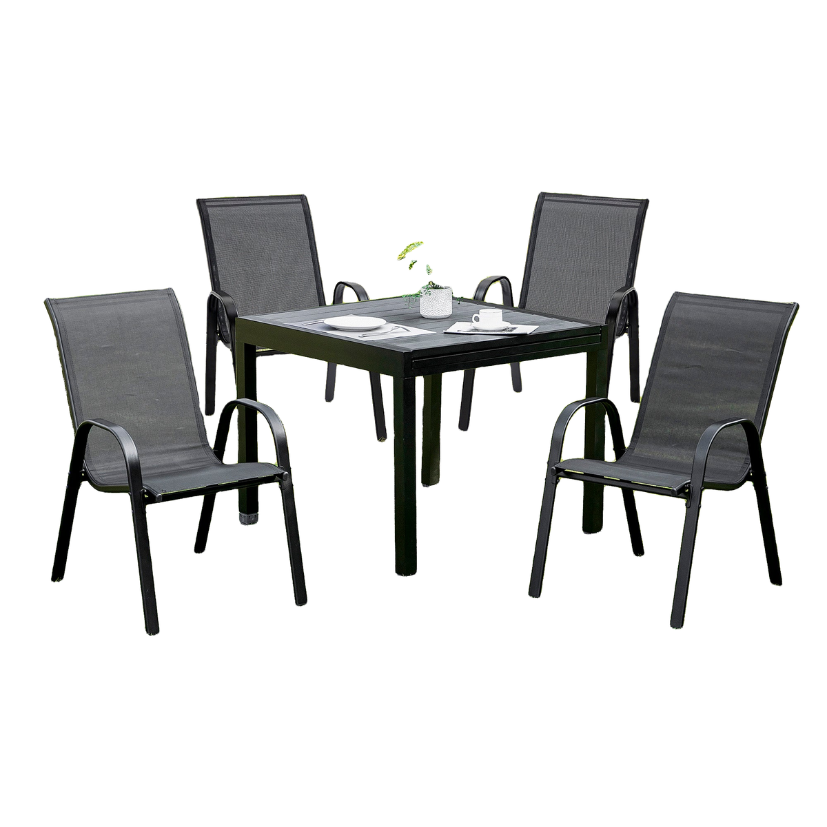 4-Piece Outdoor Dining Chair for Relaxing on Patio Balcony Garden, Comfortable Outdoor Furniture with Armrests, Black