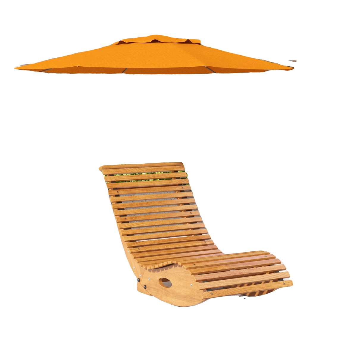 Outdoor Rocking Chair w/ Slatted Seat, Wooden Rocking Chair, 51.2" x 23.6" x 23.6", Light Brown