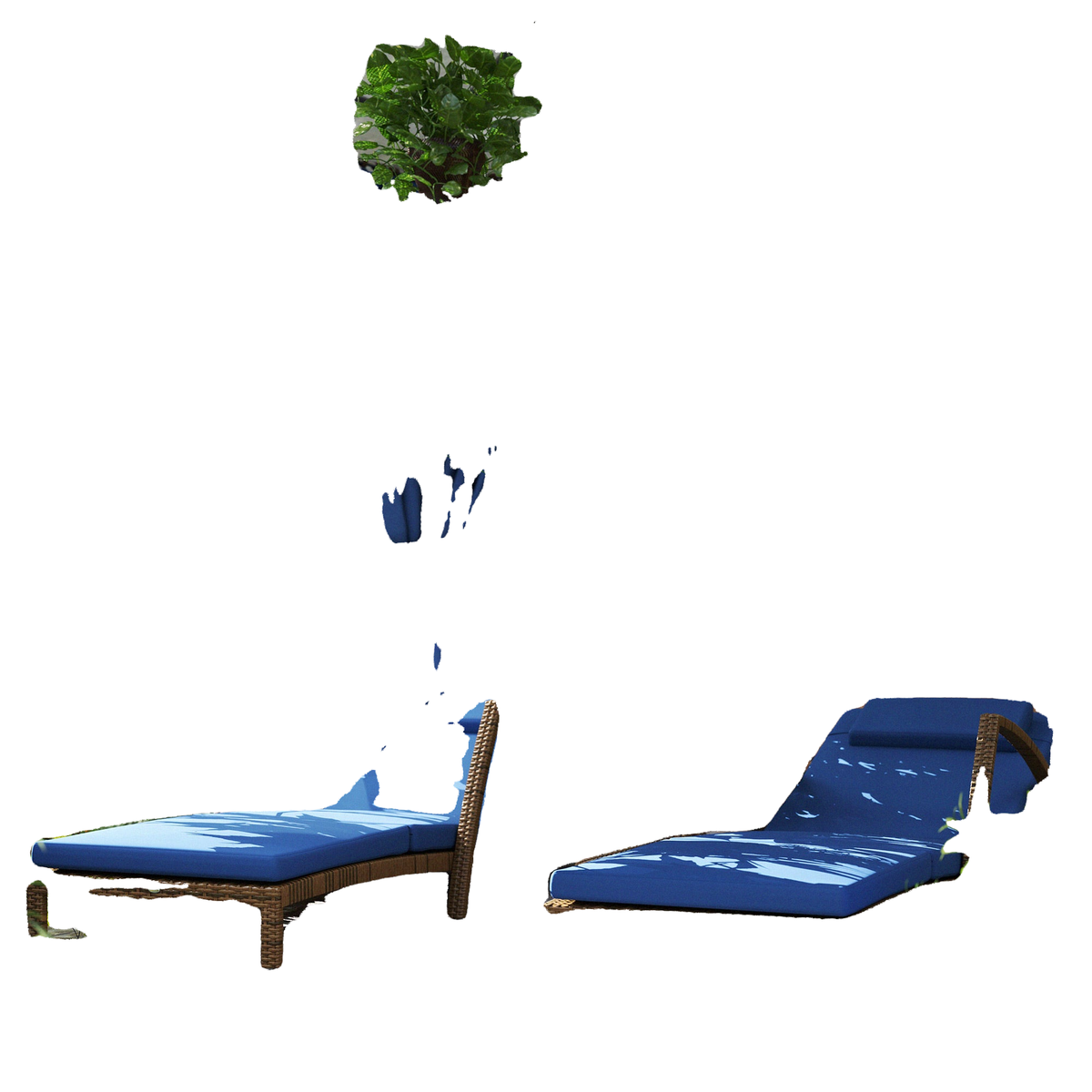 Set of 2 Wicker Chaise Lounge Chair Outdoor Patio Lounger with 5 Adjustable Back, Wheels, Cushion and Armrests, Blue