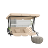 3-Seat Outdoor Patio Swing Chair, 2-in-1 Convertible Flat Bed, Canopy Swing with Adjustable Shade, Removable Cushions, Cup Holder, Light Brown
