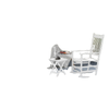 3 Pieces Outdoor Rocking Chair Set, Wooden Patio Rocking Chair Set with Folding Table, High Back and Armrests, White