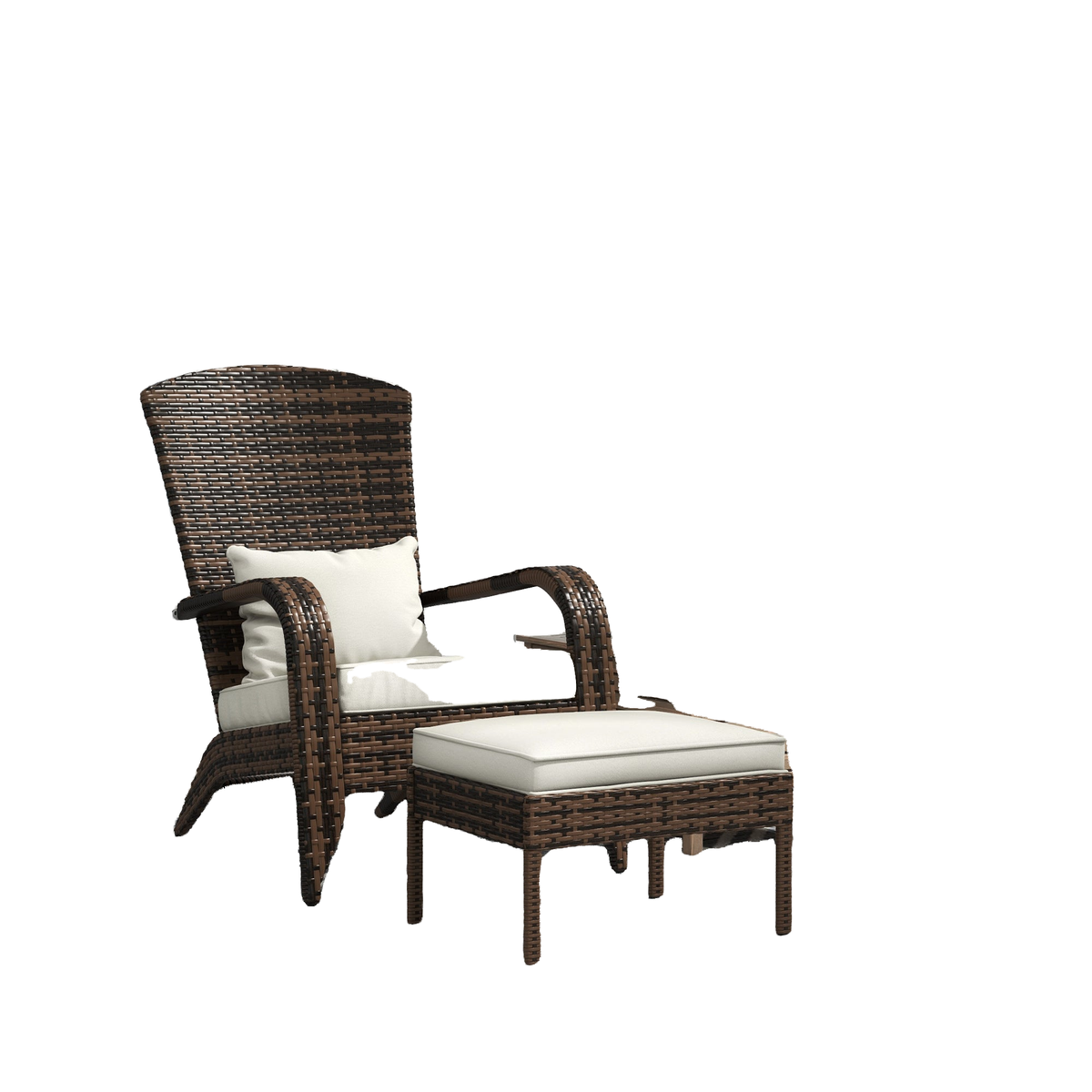 Wicker Adirondack Chair with Ottoman, Patio Cushioned Muskoka Chair with Armrests Brown/Cream White