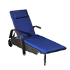 Outdoor Lounger, Deck Lounge Chair with Headrest, 5-Level Adjustable, Backrest, Wheels, Deep Coffee and Navy Blue