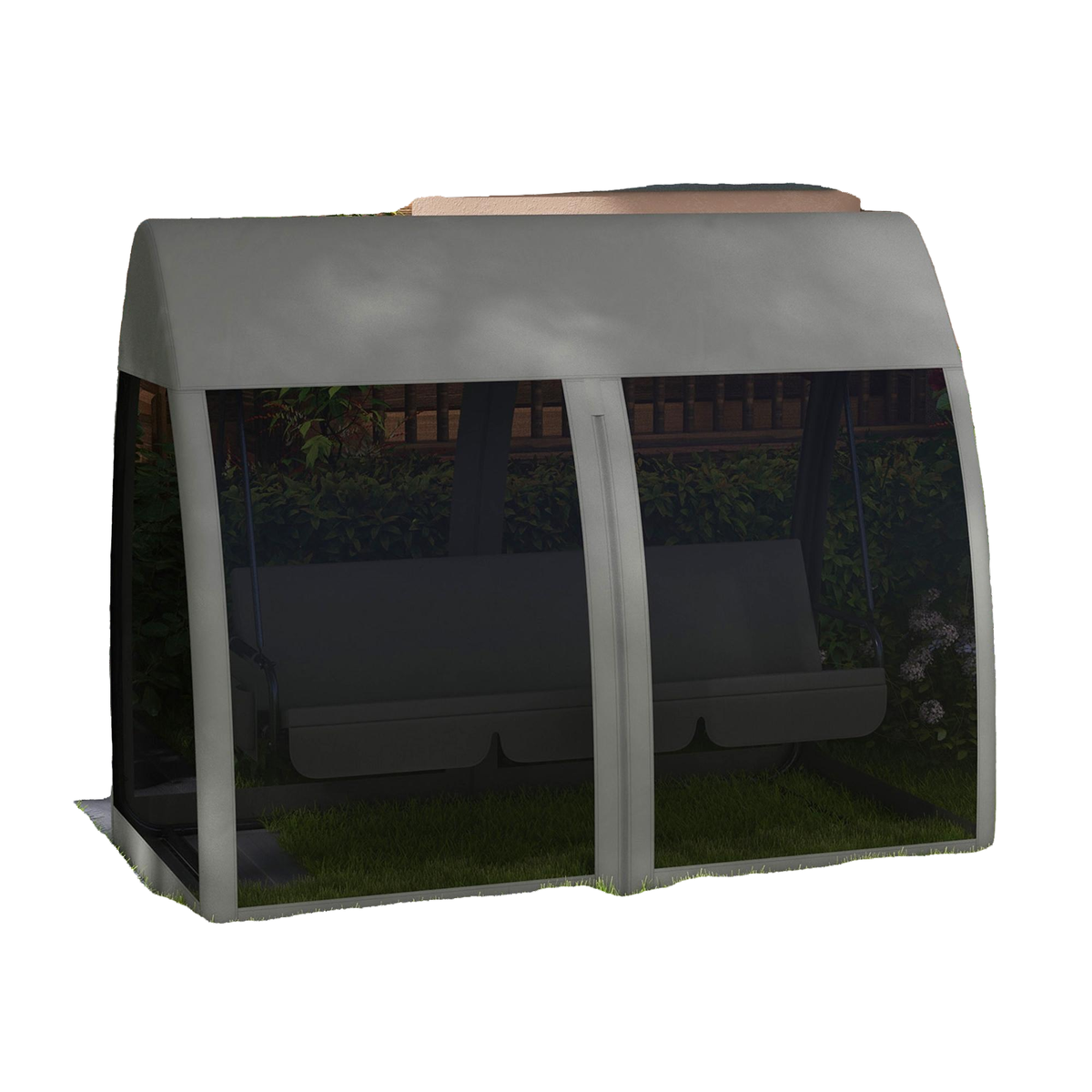 3-Seater Outdoor Swing Chair Chaise Lounger Bed Garden Hammock with Steel Stand, Canopy Netting Walls, Dark Grey