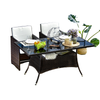 Garden Dining Table, Patio Rattan Dining Table with Glass Top, Storage Shelf for Yard, 59
