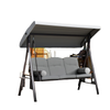 Outdoor Patio 3-Person Steel Canopy Cushioned Seat Bench Swing with Included Side Trays & Padded Comfort, Light Grey