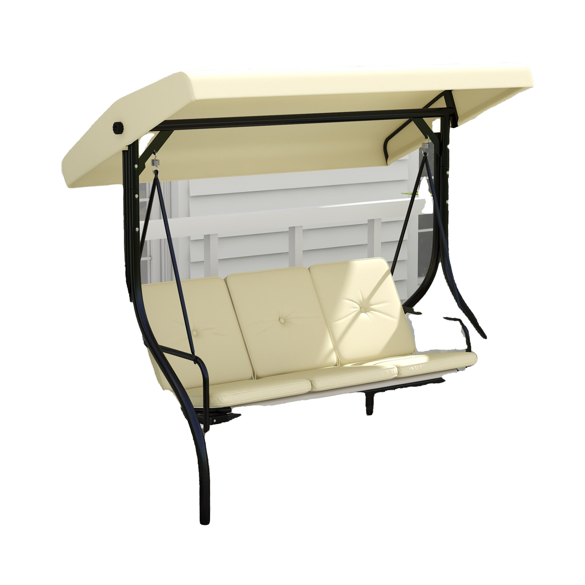 Convertible Patio Swing Bed with Canopy and Cushions, 3 Seater Porch Swing for Outdoor, Backyard, Garden, Beige