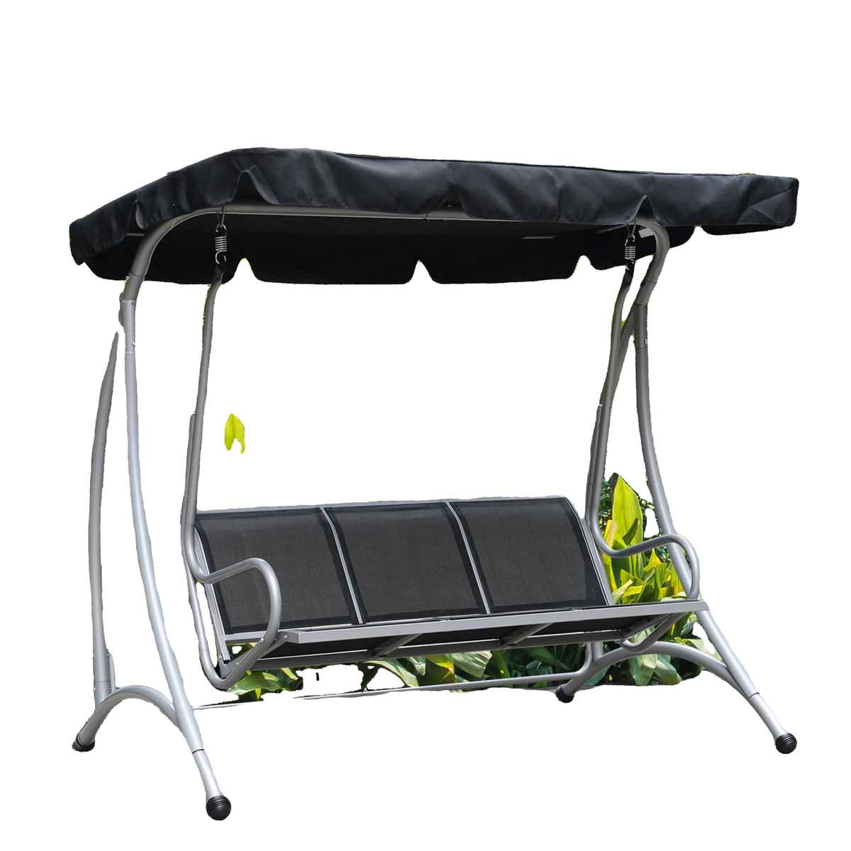 3-Seater Outdoor Swing Chair Bench with Adjustable Canopy, Black