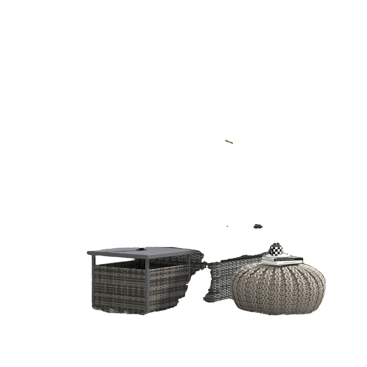 Rattan Coffee Wicker Patio Table w/ Umbrella Hole for Backyard Mixed-Grey