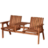 Garden Bench for 2 Persons with Middle Table and Umbrella Hole, 2-Seater Outdoor Wooden Bench with Slat Design, Orange