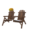 Wood Adirondack Patio Chair Bench with Center Coffee Table, for Lounging and Relaxing Outdoors Carbonized