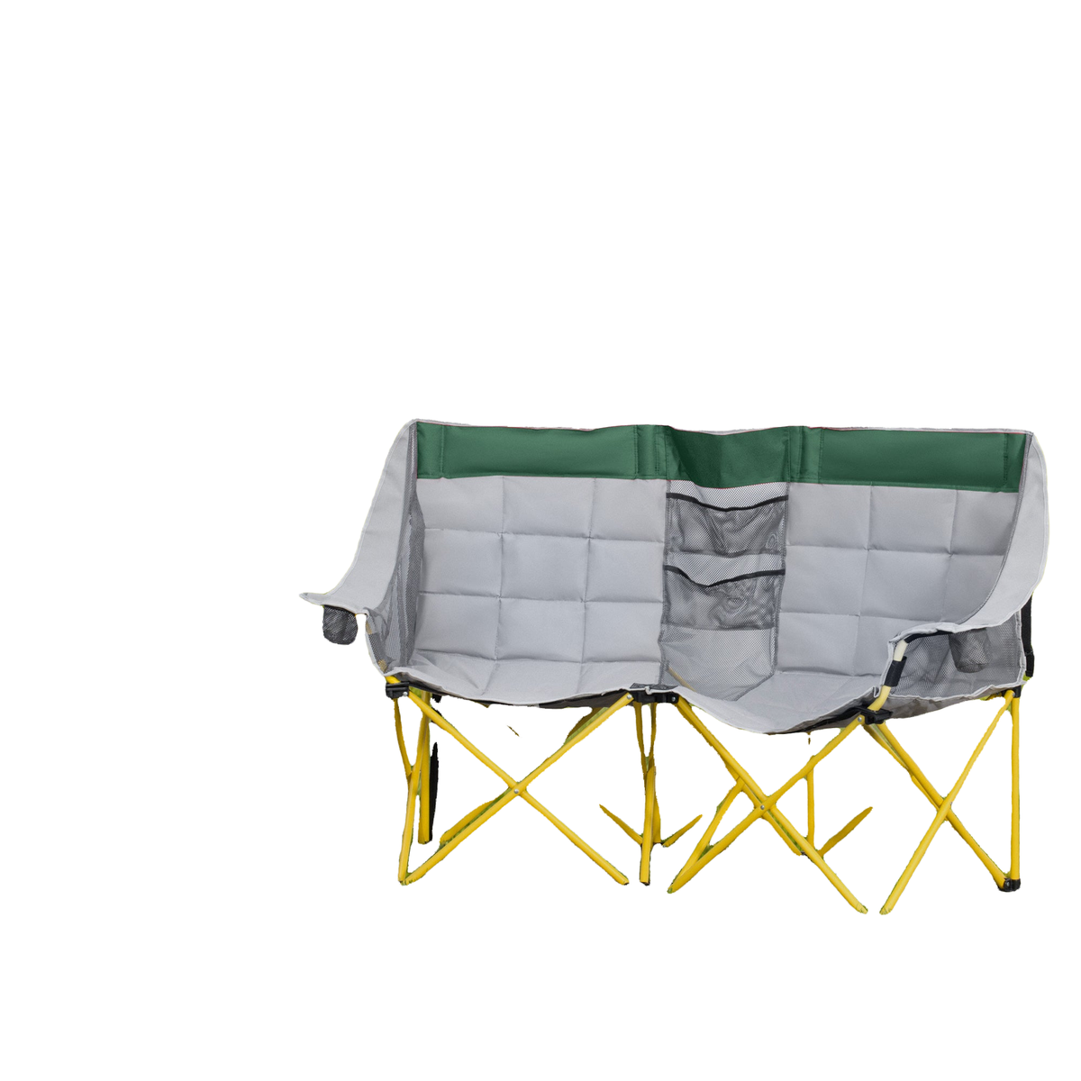 62" W Double Seat Camping Chair Folding Lawn Loveseat w/ Storage Pocket & Cup Holder Compact in a Bag for Outdoor, Beach, Picnic, Hiking, Travel, Green