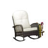 Rattan Rocking Chair, Outdoor Wicker Patio Rocker Chair Furniture with Thick Cushions, for Garden Backyard Porch, Cream White