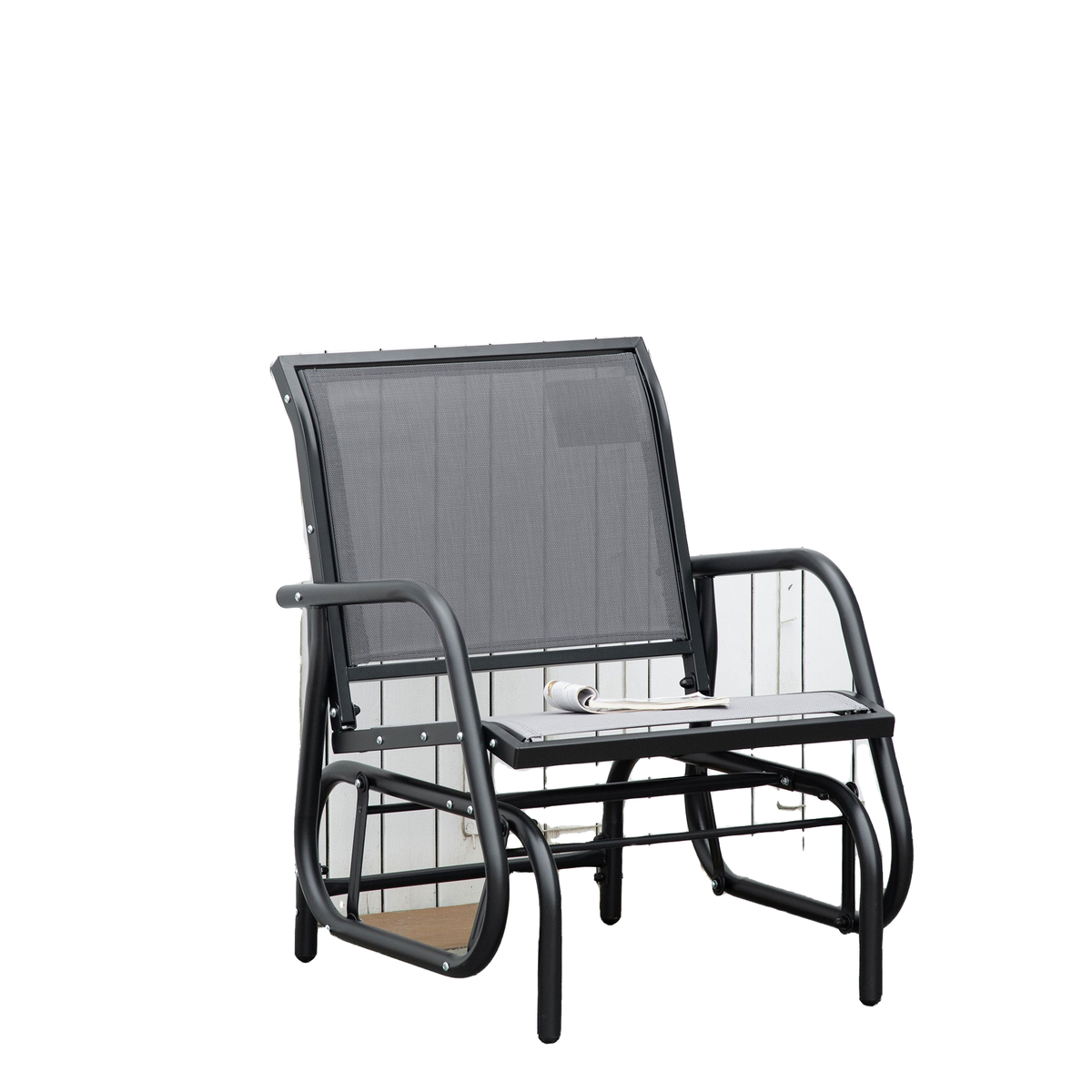 Patio Glider with Breathable Mesh Fabric Seat & Backrest, Metal Frame Outdoor Glider Swing Chair with Armrests, Grey