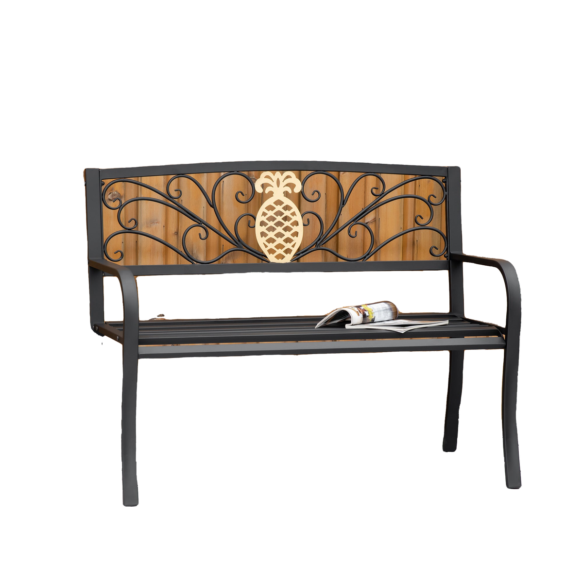 2 Seater Garden Bench 45" x 21.75" x 35.5" Steel Frame Loveseat for Yard, Lawn, Porch, Patio, Black and Gold