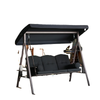 Outdoor Patio 3-Person Steel Canopy Cushioned Seat Bench Swing with Included Side Trays & Padded Comfort, Black