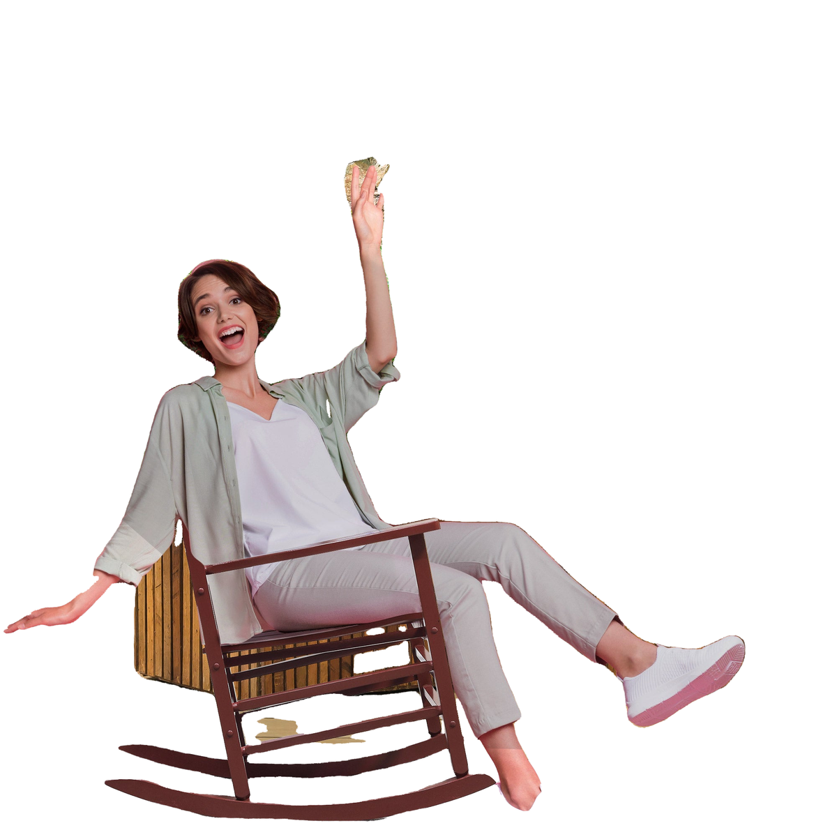 Wooden Porch Rocking Chair Outdoor Patio Rocker Garden Single Leisure Reclining Seat Armchair Wine Red