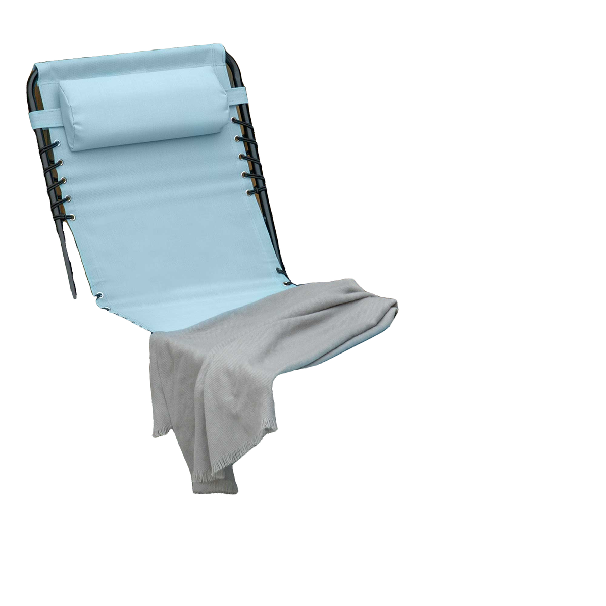Outdoor Folding Lounge Chair, 4-Level Adjustable Chaise Lounge with Headrest, Tanning Chair Beach Bed, Reclining Lounger Cot for Camping, Hiking, Backyard, Light Blue