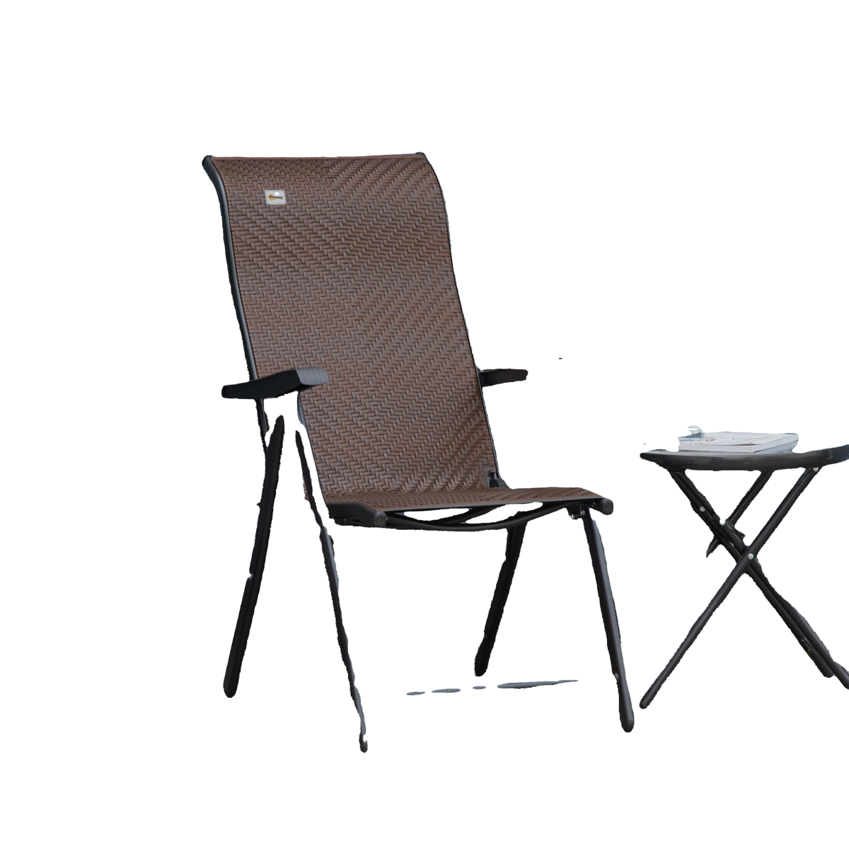 Rattan Reclining Folding Chair, Outdoor Wicker Portable Recliner with 7 Adjustable Backrest Position for Garden, Balcony, Patio, Brown