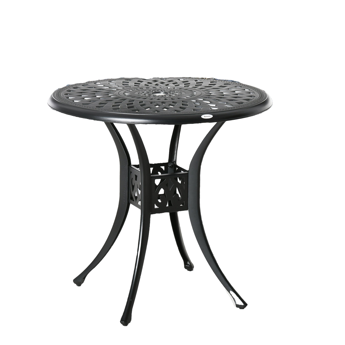 30-inch Round Patio Dining Table with Umbrella Hole Cast Aluminium Outdoor Bistro Table, Black