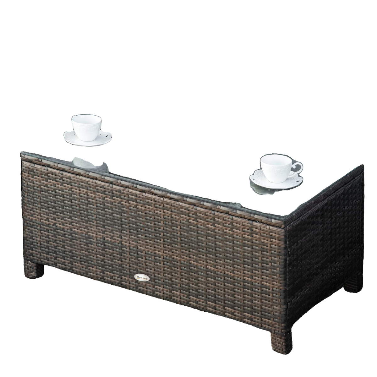 Rattan Wicker Coffee Table with Glass Top Outdoor Garden Patio Furniture Brown Tempered