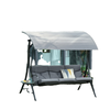 3 Seat Outdoor Swing Chair Steel Swing Bench Porch Swing With Adjustable Canopy, Coffee Tables and Cushion for Patio Garden, Dark Grey