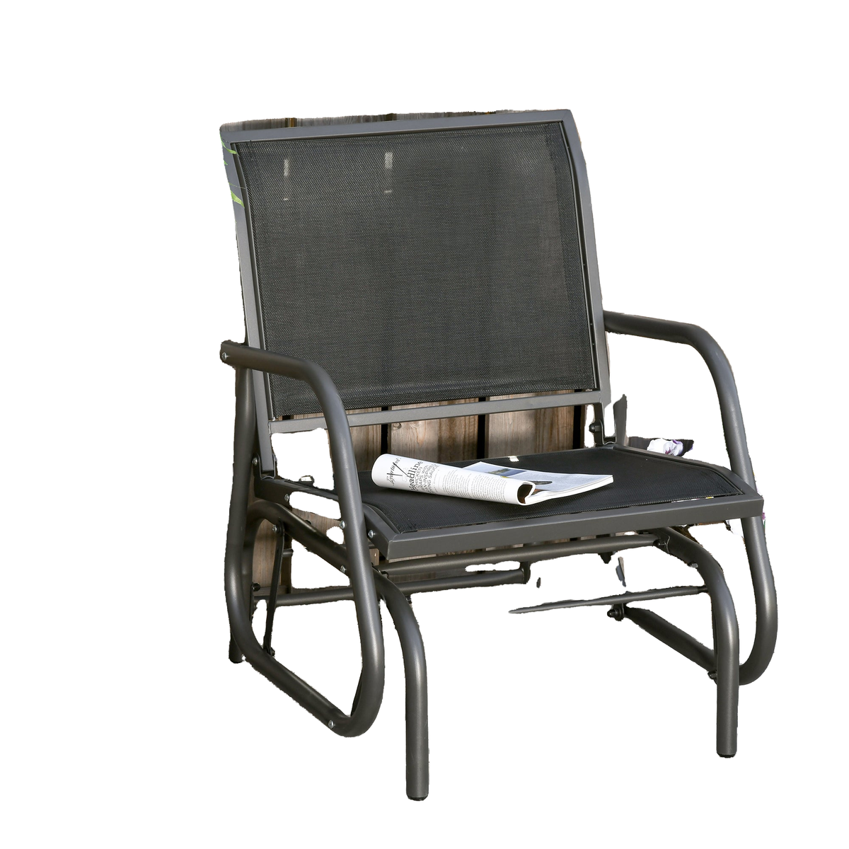 Patio Glider Outdoor Glider Chair with Breathable Mesh Seat & Backrest, Armrests and Metal Frame, Black