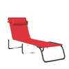 Outdoor Folding Lounge Chair, 4-Level Adjustable Chaise Lounge with Headrest, Tanning Chair Beach Bed Reclining Lounger Cot for Camping, Hiking, Backyard, Wine Red